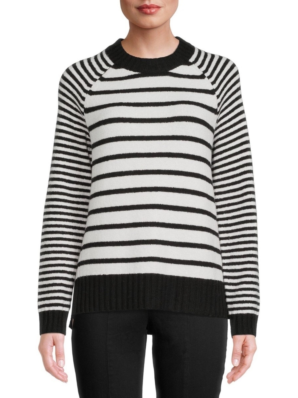 Time and Tru Black & White Striped Crewneck Sweater